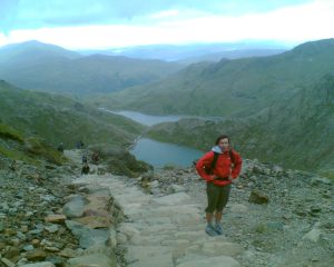 Nich resting on PYG track, Snowdon.